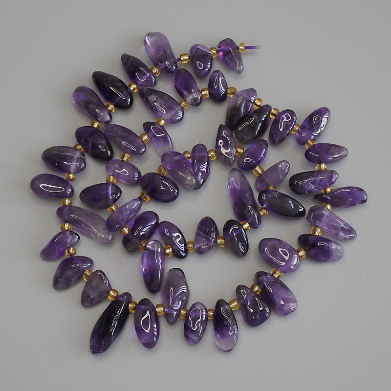 Amethyst Beads, Tumbled Butterfly 13x6mm+/-, Seed Beads 3mm+/-, on a Thread, Length 39cm+