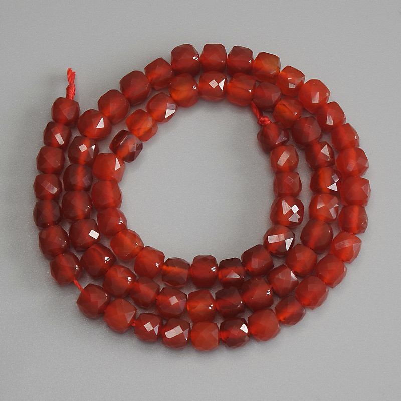 Carnelian Beads Faceted Cube 5x5mm+/-, on a strand, length 37cm+