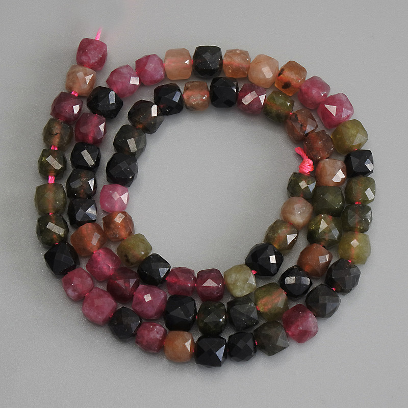 Tourmaline Beads, Faceted Cube 6x6mm+/-, on a Strand, Length 37cm+