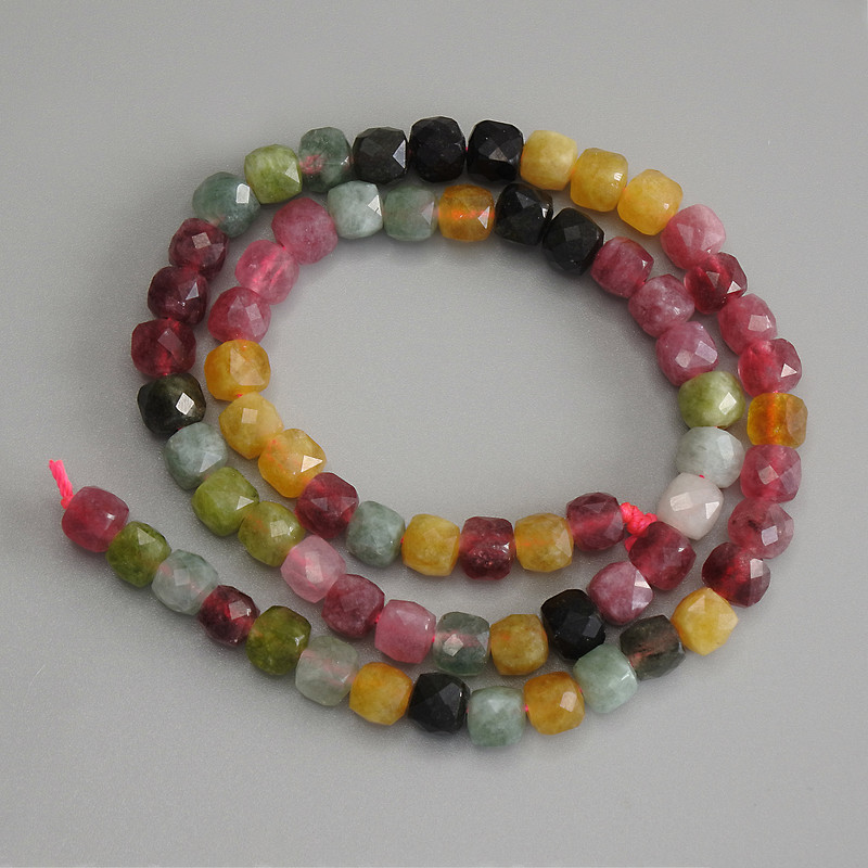 Tourmaline Beads Faceted Cube 5.5x5.5mm+/- on Thread, Length 36cm+