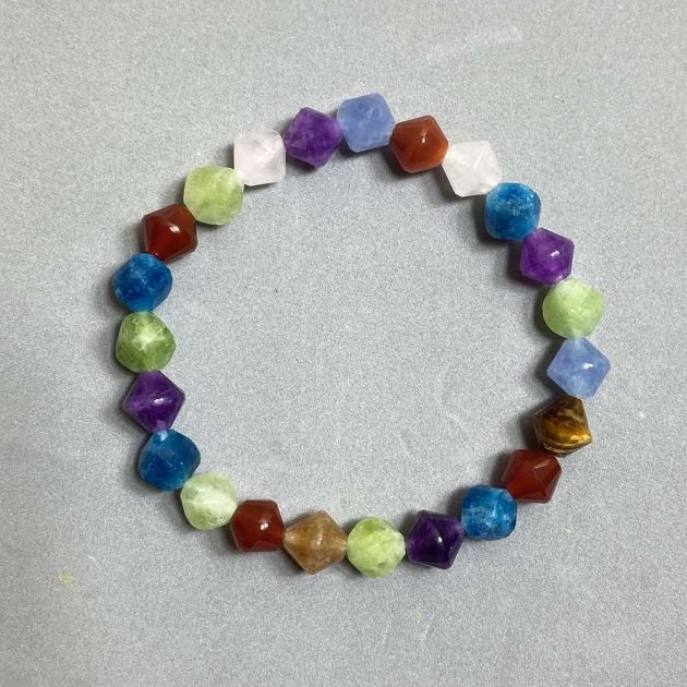 Bracelet Assorted Faceted Rhombus 8x8mm+/-, Length 18cm (Stretch)