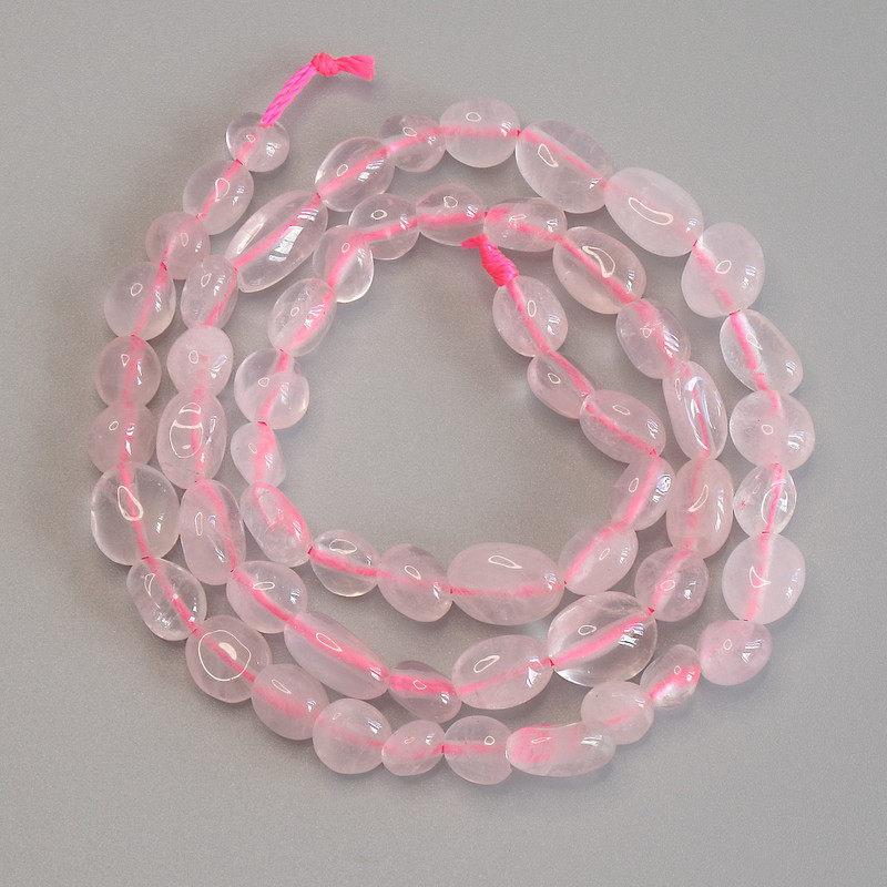 Rose Quartz Tumbled Beads, diameter 6-8x6mm+-, length 39cm+- on thread