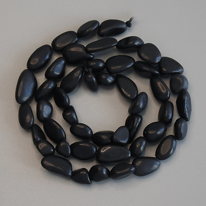 Shungite Tumbled Beads, diameter 7-10x8mm+/-, length 40cm+/- on a thread
