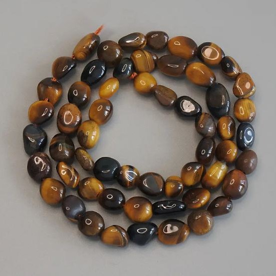 Tiger's Eye Tumbled Beads, diameter 6-10x7mm+-, length 40cm+- on thread