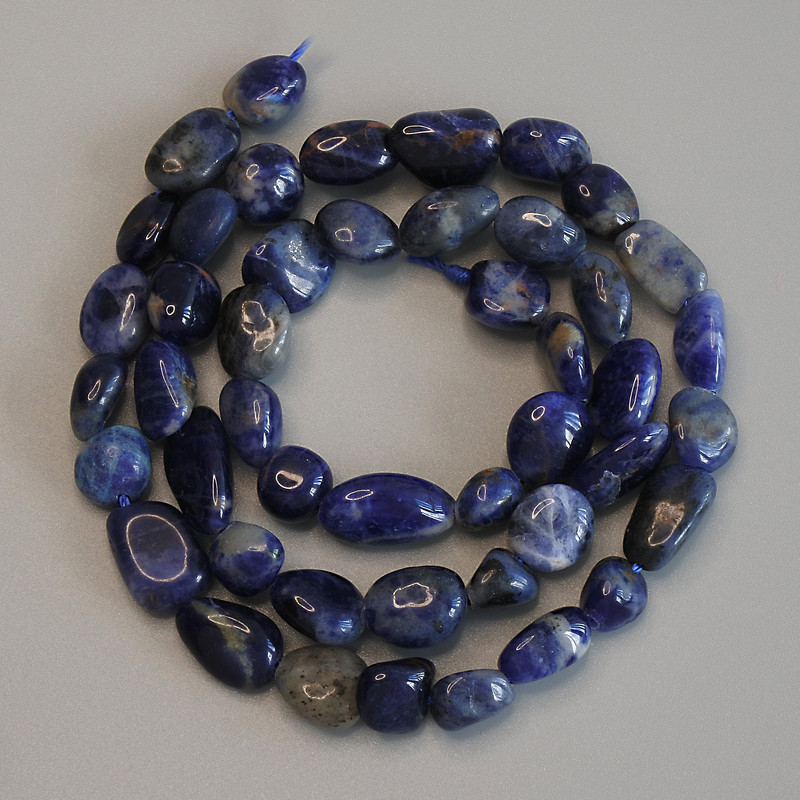 Sodalite Tumbled Beads, diameter 8-12x7mm+-, length 40cm+- on thread