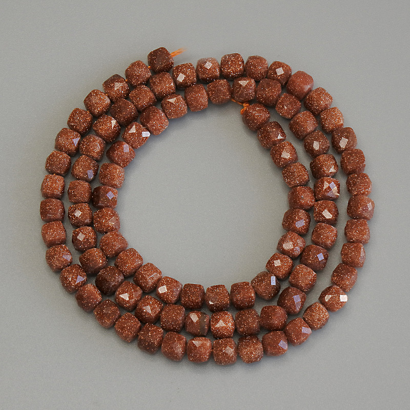Aventurine Golden Sand Beads, Faceted Cube, Diameter 4x4mm+/-, Length 39cm+/- on a Thread