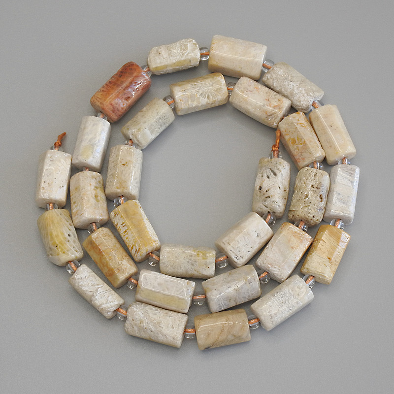 Fossil Coral Faceted Rondelle Beads, Diameter 12x7-8mm+/- with 3mm+/- Seed Beads, Length 39cm+/- on a Thread