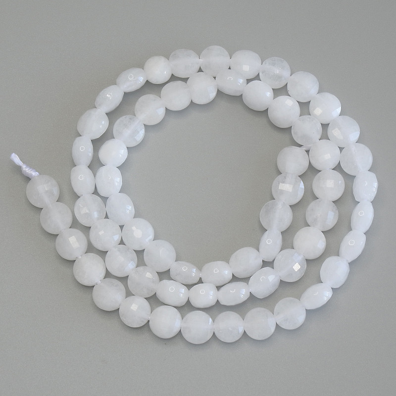 Rock Crystal Faceted Coin Beads, Diameter 6mm+/-, Length 39cm+/- on a Thread