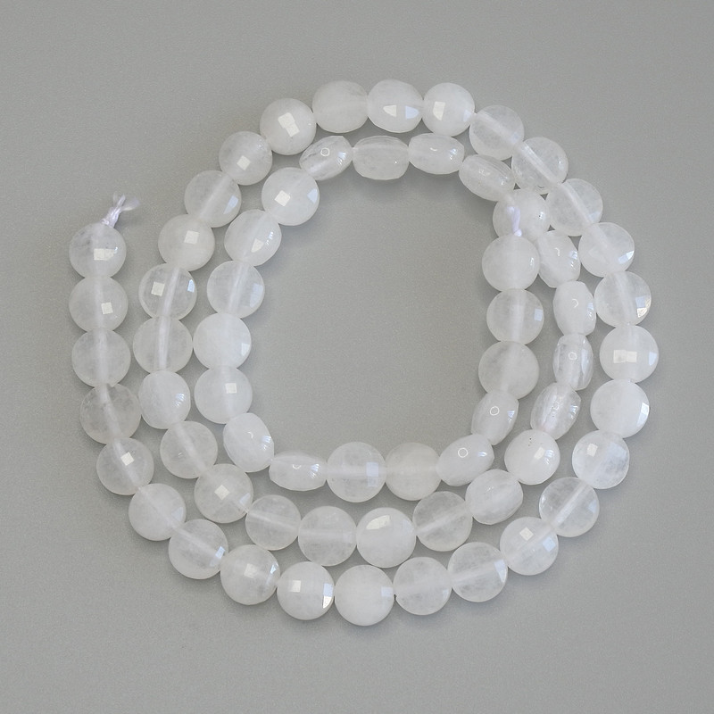 Rock Crystal Faceted Coin Beads, Diameter 6mm+/-, Length 39cm+/- on a Thread