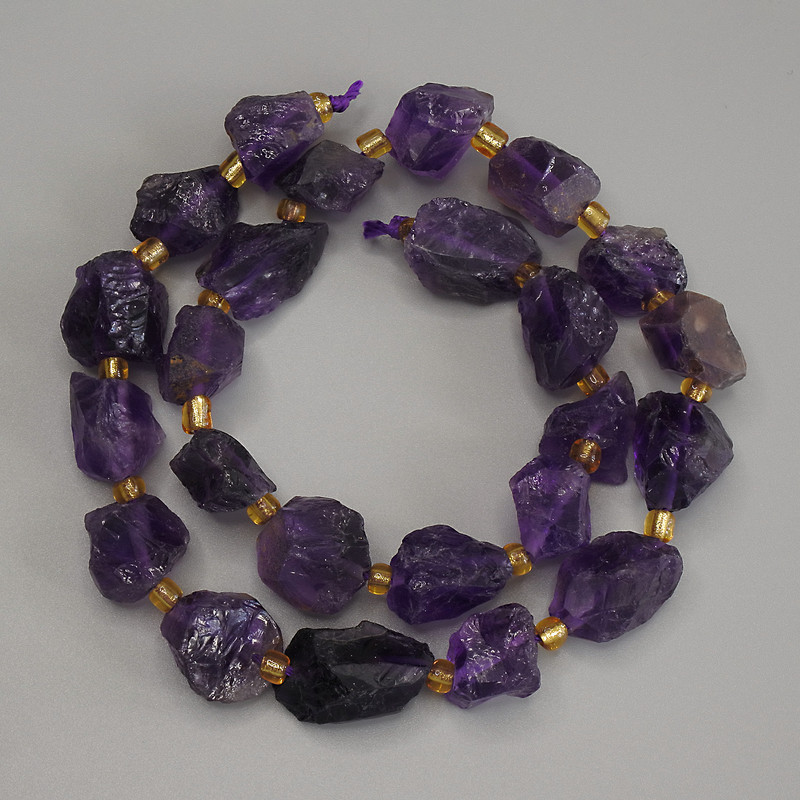 Amethyst Beads Raw Stone, diameter 15-19x10-14mm+-, with 3mm+- seed beads, length 40cm+- on a strand