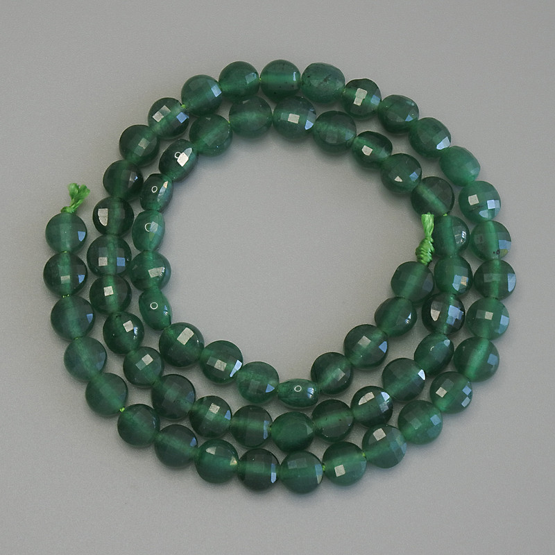 Chrysoprase Beads, Faceted Coin, Diameter 6mm+-, Length 39cm+- on a Thread