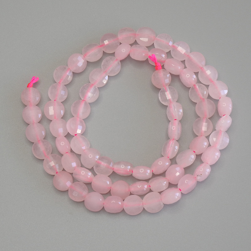Rose Quartz Beads faceted coin, diameter 6mm+-, length 39cm+- on a strand