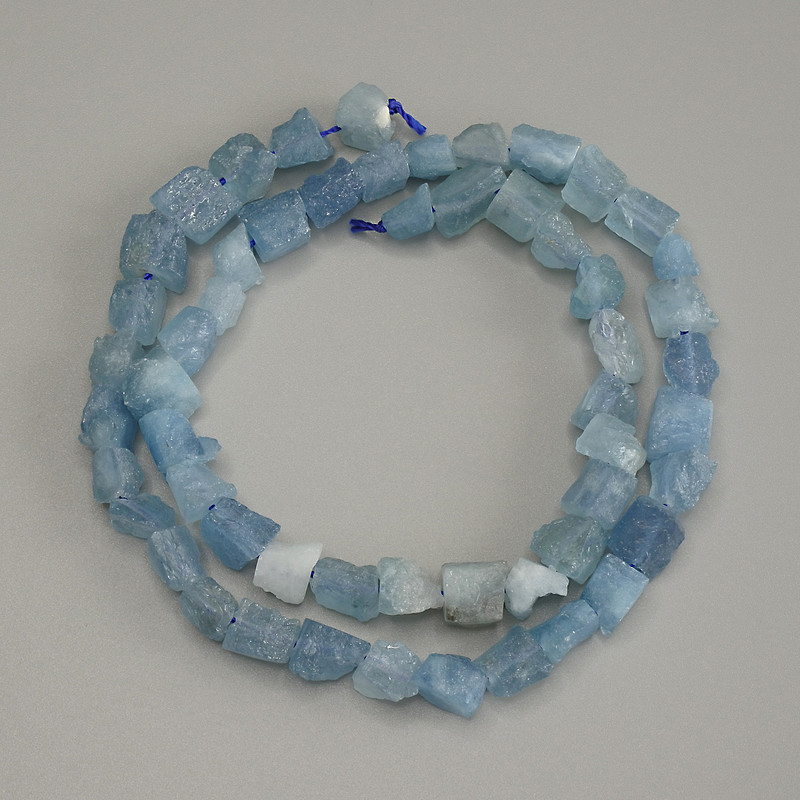 Aquamarine Raw Stone Beads, diameter 6-8x6-8mm+-, length 38cm+- on a strand