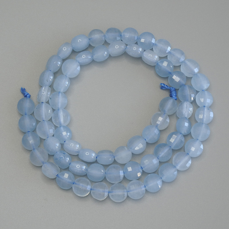Aquamarine Beads faceted coin, diameter 6mm+-, length 39cm+- on a strand