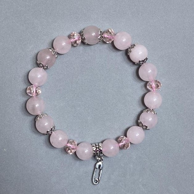 Rose Quartz Bracelet, smooth round bead, diameter 10mm+/-, and Czech glass rondelle 8x6mm+/-, length 18cm+/- stretch