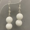 White Agate Earrings, smooth round bead, diameter 10mm+/-, length 40mm+
