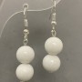 White Agate Earrings, smooth round bead, diameter 10mm+/-, length 40mm+