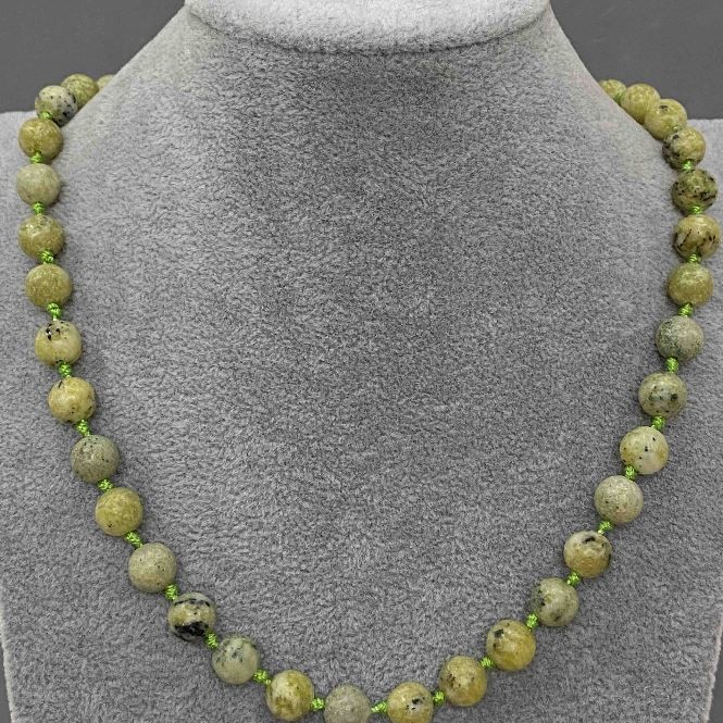 Yellow Turquoise Necklace, natural stone smooth round bead, diameter 8.5mm+/-, length 50cm+