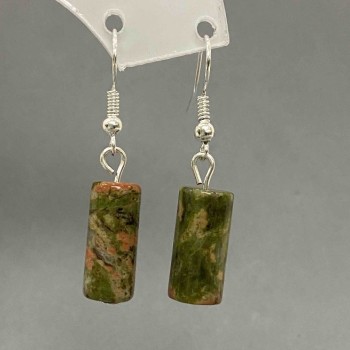 Unakite (Heliotrope) Earrings, cylinder, diameter 8x17mm, length 38mm+