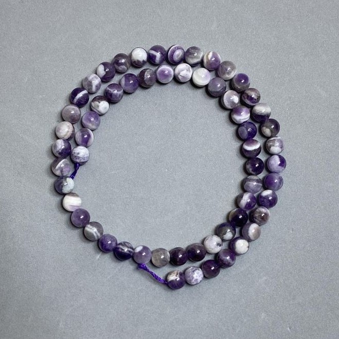 Amethyst Beads, natural stone smooth round bead, diameter 6.5mm+/-, length 39cm+/- on a strand