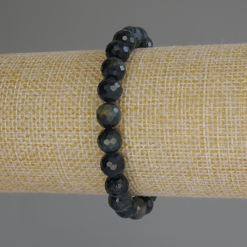 Hawk's Eye Bracelet, faceted round bead, diameter 8mm+/-, length 18cm (stretch)