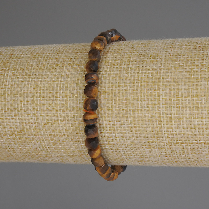 Tiger's Eye Faceted Cube Bracelet, diameter 5x5mm+/-, length 18cm (stretch)