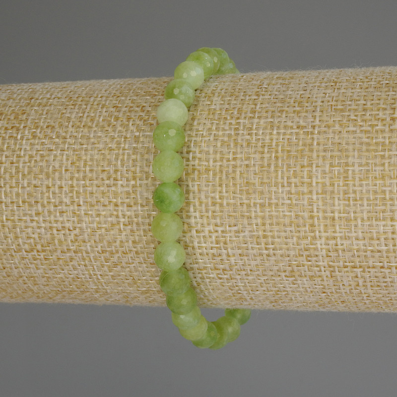 Chrysolite Olivine Bracelet, faceted round bead, diameter 6mm+/-, length 18cm (stretch)