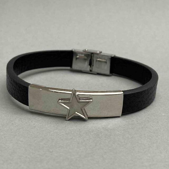 Black Bracelet with Metal Inserts on Clasp, Length 21cm+