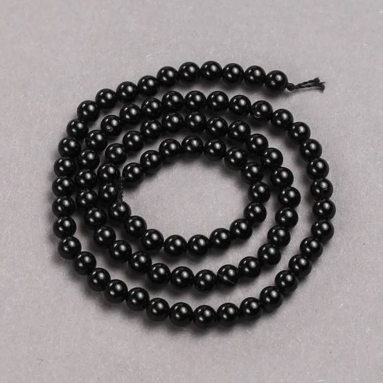 Natural Stone Beads on String Black Tourmaline Smooth Round, Diameter 4.5mm+/-, Length 39cm+