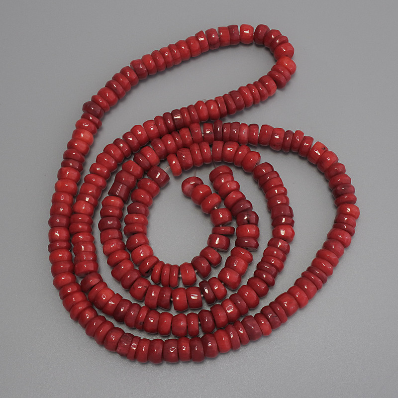 Coral Rondelle Beads, diameter 8x3-4.5mm+/-, length 80cm+/- on fishing line