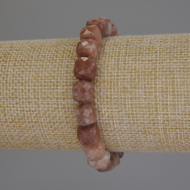 Selenite & Sunstone Bracelet, faceted cube, diameter 9mm+-, length 18cm stretch