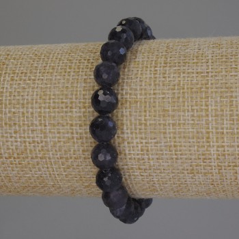 Iolite Bracelet, Faceted Round Beads, Diameter 8mm+/-, Length 18cm+/- Stretch