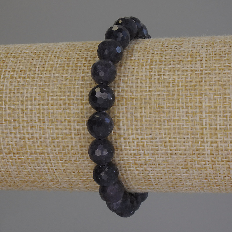Iolite Bracelet, Faceted Round Beads, Diameter 8mm+/-, Length 18cm+/- Stretch