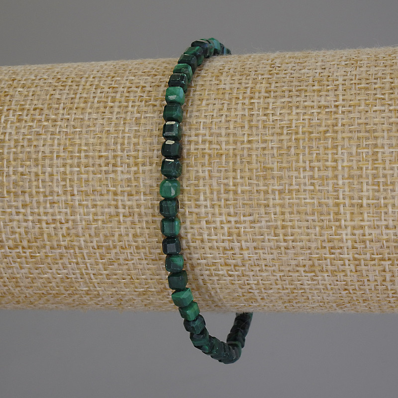 Malachite Bracelet, faceted cube, diameter 3x3mm+-, length 18cm+- stretch