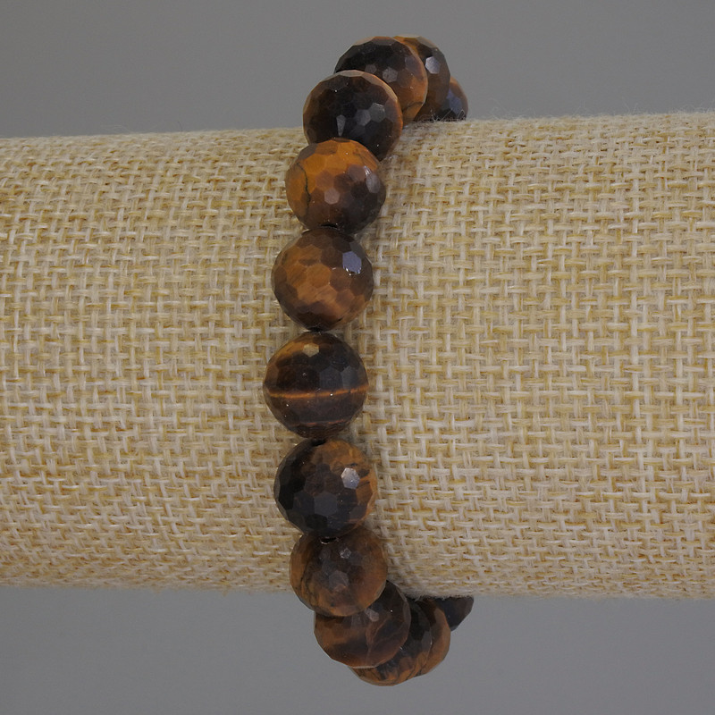 Tiger's Eye Bracelet, Faceted Round Beads, Diameter 10mm+/-, Length 18cm+/- Stretch