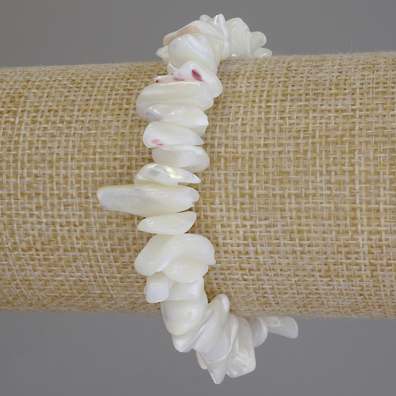 Mother-of-Pearl Chip Bracelet, diameter 8-12x3-5mm+-, length 18cm (stretch)