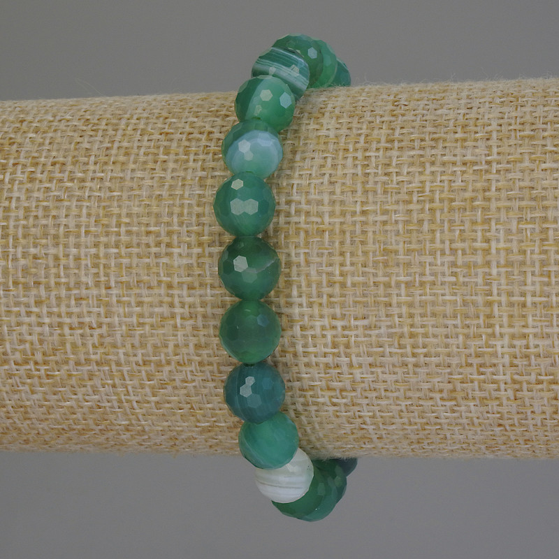 Agate Bracelet, Faceted Bead, Diameter 8mm+-, Length 18cm+- Stretch