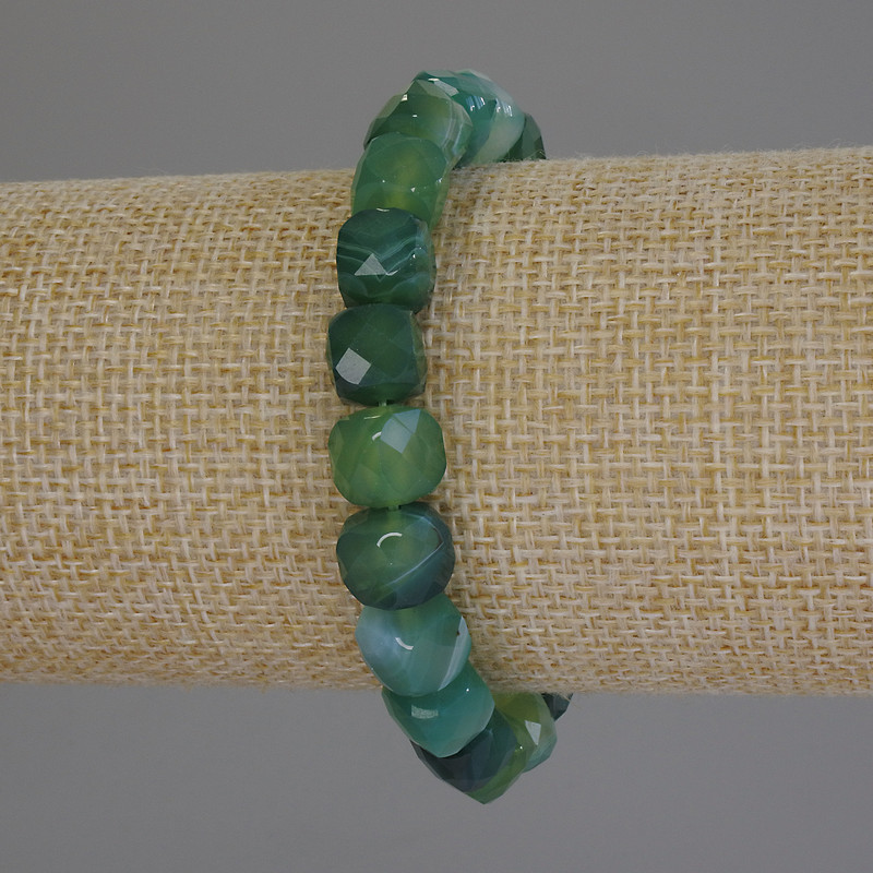 Agate Bracelet, Faceted Cube, Diameter 8.5x8.5mm+-, Length 18cm+- Stretch