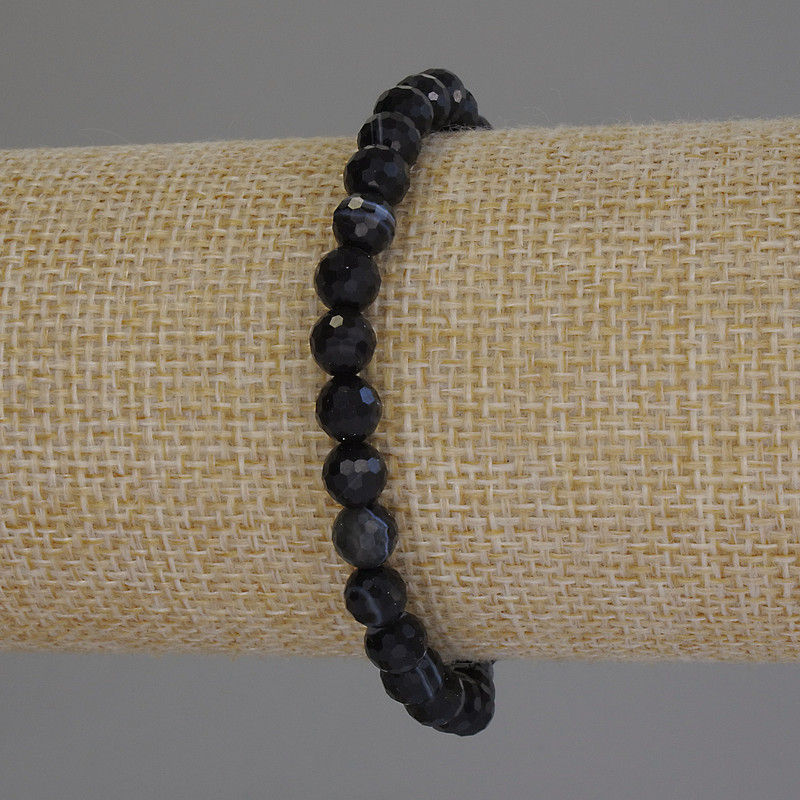 Agate Bracelet, Faceted Bead, Diameter 6mm+-, Length 18cm+- Stretch