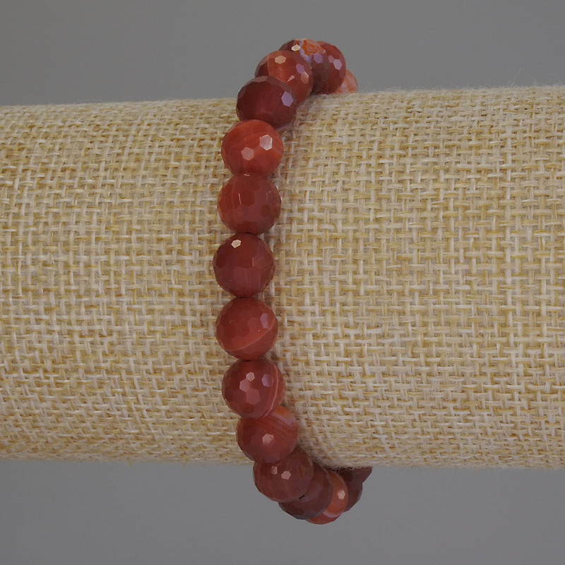 Agate Bracelet, Faceted Bead, Diameter 8mm+-, Length 18cm+- Stretch