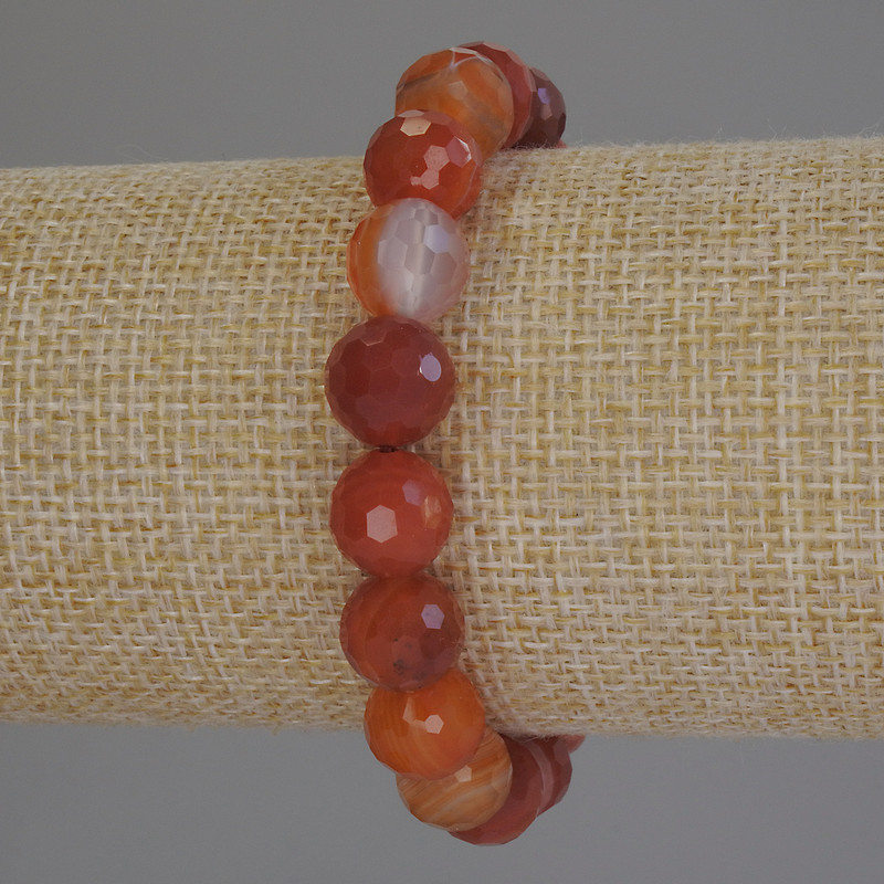 Agate Bracelet, Faceted Bead, Diameter 10mm+-, Length 18cm+- Stretch
