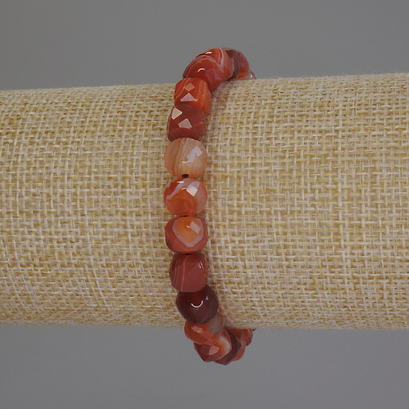 Agate Bracelet, Faceted Cube Beads, Diameter 5x5mm+/-, Length 18cm+/- Stretch
