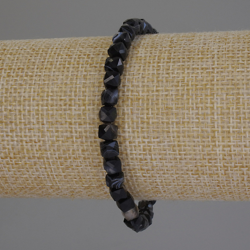 Agate Bracelet, Faceted Cube Beads, Diameter 5x5mm+/-, Length 18cm+/- Stretch