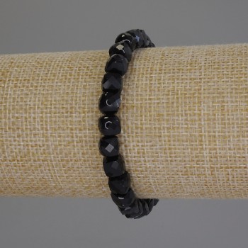 Black Tourmaline Bracelet, Faceted Cube, Diameter 6.5mm+-, Length 18cm+- Stretch