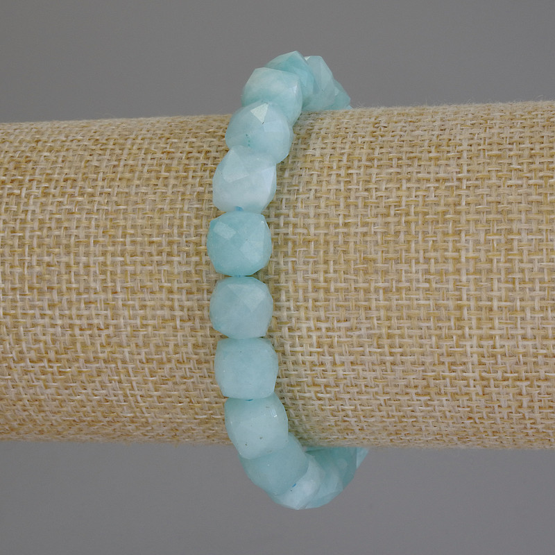 Aquamarine Faceted Cube Bracelet, diameter 8.5mm+/-, length 18cm+/- stretch