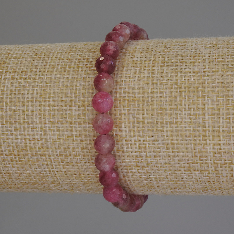 Tourmaline Faceted Round Bead Bracelet, diameter 6mm+/-, length 18cm (stretch)