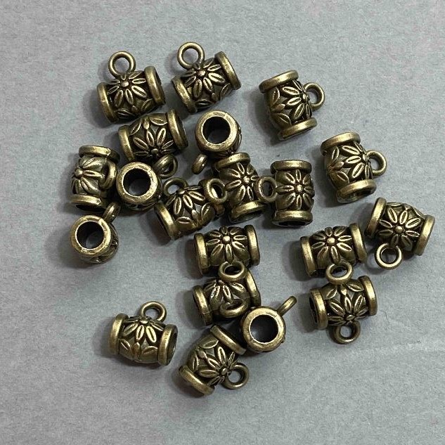 Bail Findings Bronze Metal Colour, Size 9x7x10mm+- Holes Diameter 4mm+-, 2.3mm+-, Pack of 20g (~21pcs)