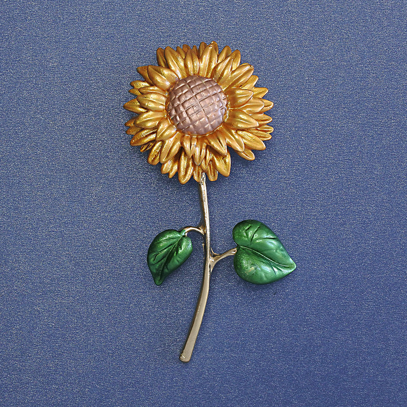 Sunflower Brooch 60x27mm+- Enamel Gold-Tone Metal