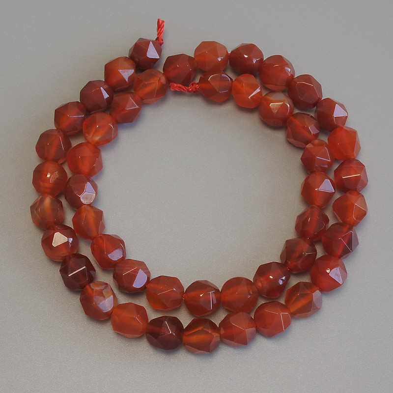 Carnelian Faceted Beads 8x7mm+- on Strand, Length 37cm+