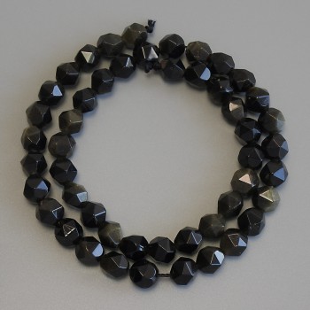 Golden Sheen Obsidian Beads, faceted, diameter 8x7mm+/-, length 38cm+